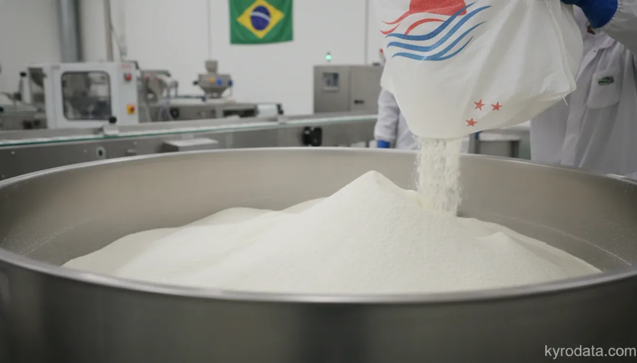Ilustração editorial sobre exportação brasileira de Soro de leite, mesmo concentrado ou adicionado de açúcar ou de outros edulcorantes; produtos constituídos por componentes naturais do leite, mesmo adicionados de açúcar ou de outros edulcorantes, não especificados nem compreendidos em outras posições com China