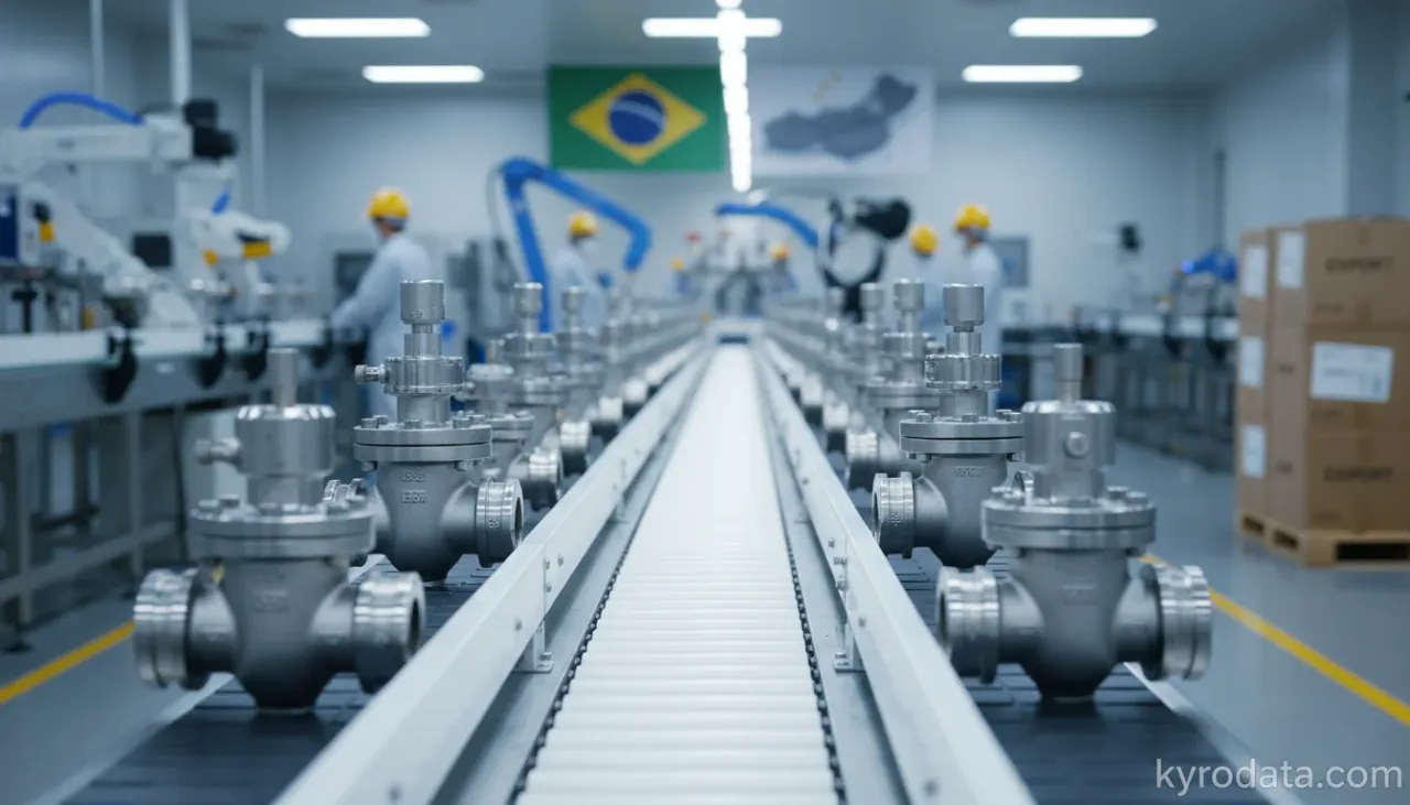 Ilustração editorial sobre exportação brasileira de Torneiras, válvulas (incluídas as redutoras de pressão e as termostáticas) e dispositivos semelhantes, para canalizações, caldeiras, reservatórios, cubas e outros recipientes com China