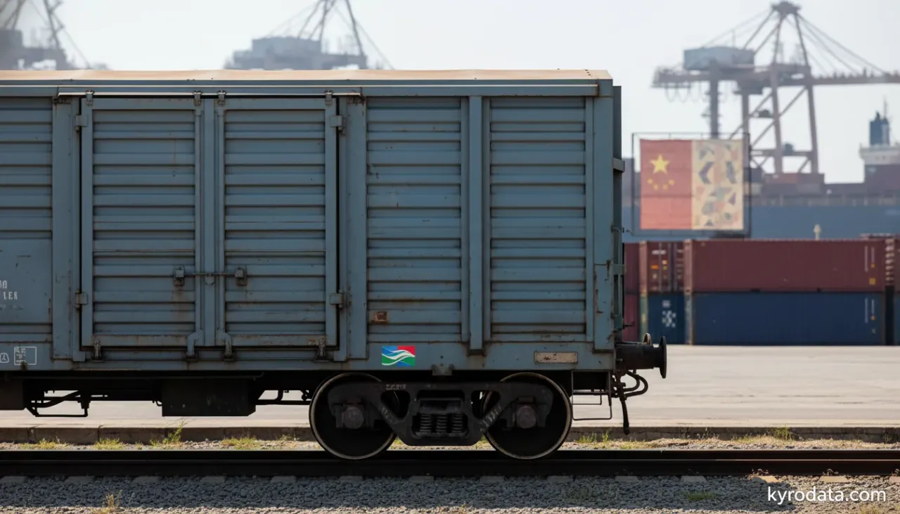 Ilustração editorial sobre importação brasileira de Vagões para transporte de mercadorias sobre vias férreas com China