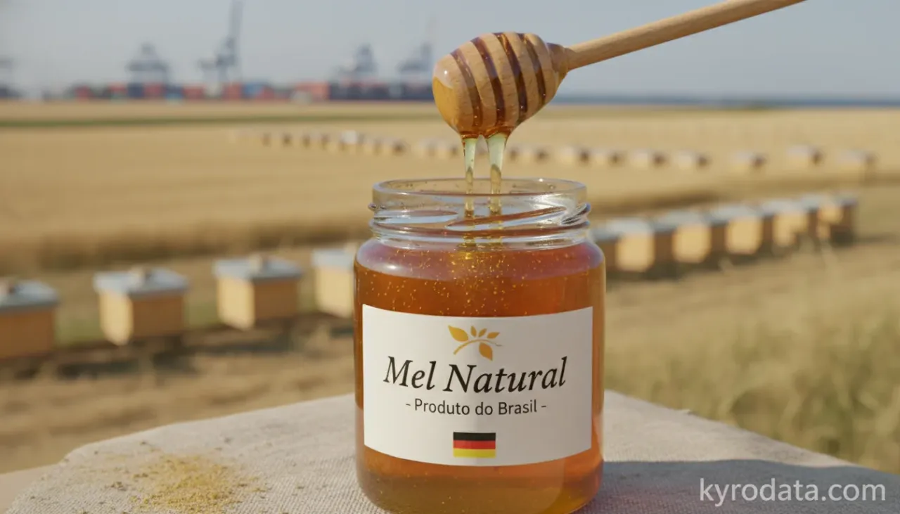 Ilustração editorial sobre exportação brasileira de Mel natural com Alemanha